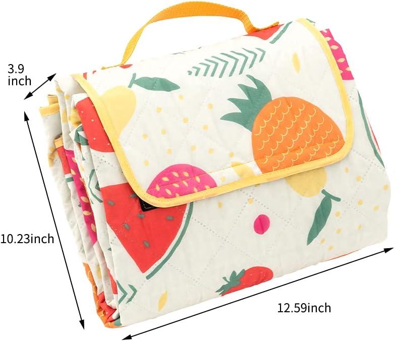 Foldable Picnic Blanket with Cute Fruit Pattern – Portable Waterproof Outdoor Mat with Handle – Ideal for Beach, Camping, Travel & Family Picnic (Approx. 78.7 x 59 in)