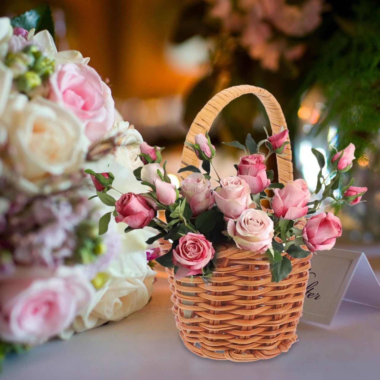 Mini Handwoven Basket with Handle β Set of 4 Small Faux Wicker Baskets for Wedding Candy, Table Decoration, Party Favors