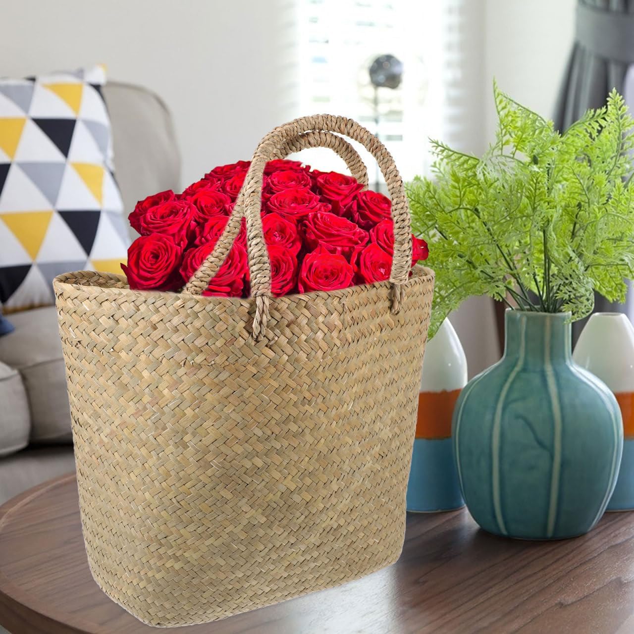 Large Handwoven Natural Straw Tote Bag β Eco-Friendly Wicker Basket Bag for Shopping, Beach, Picnic & Daily Use