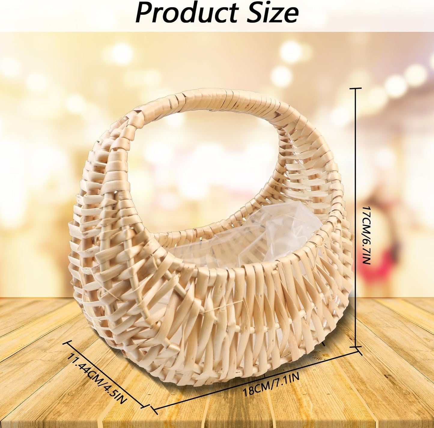 Crescent-Shaped Handwoven Rattan Basket with Handle β Decorative Storage and Flower Display