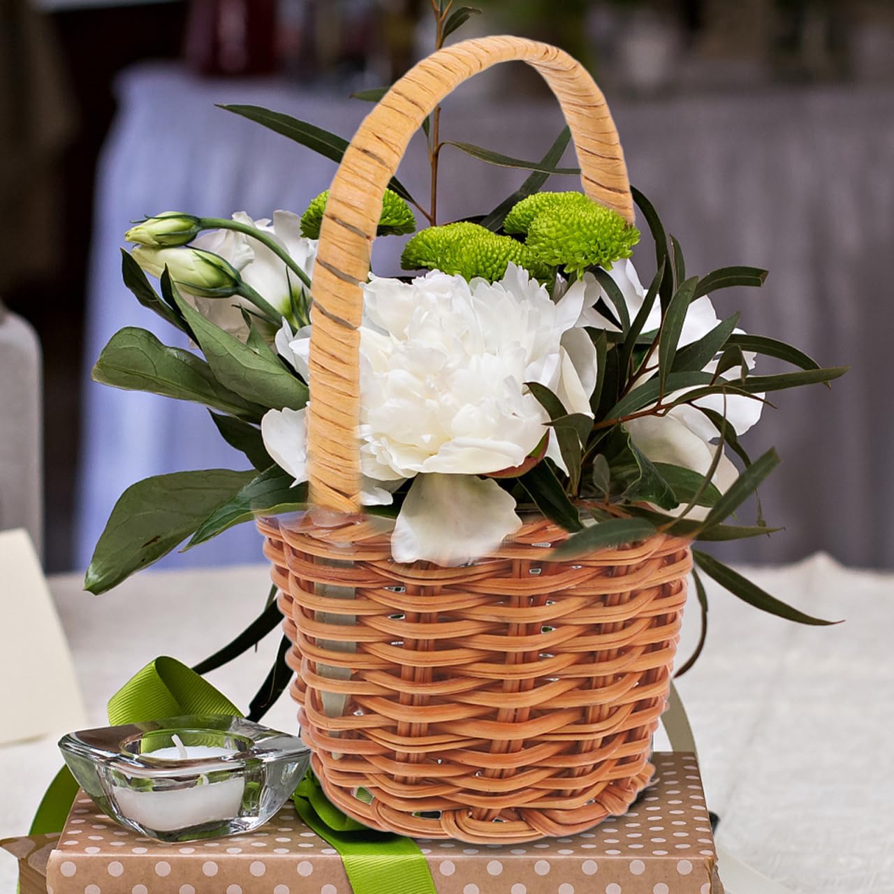Mini Handwoven Basket with Handle β Set of 4 Small Faux Wicker Baskets for Wedding Candy, Table Decoration, Party Favors