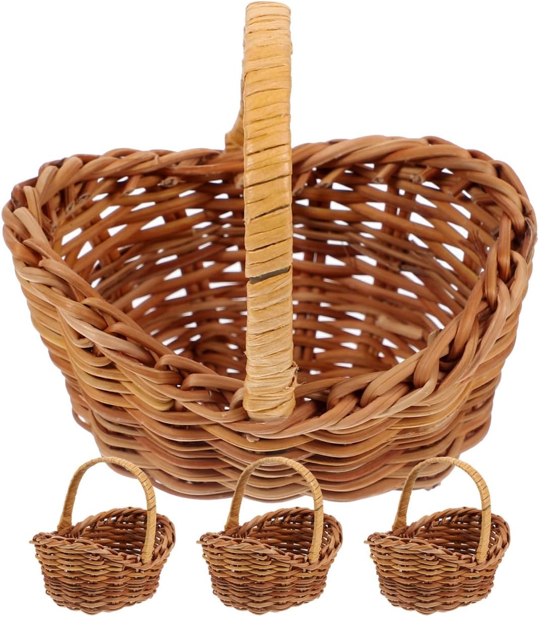 Mini Oval Handwoven Basket with Handle β Rustic Faux Rattan Candy Holder for Weddings, DIY Crafts, or Holiday Decor