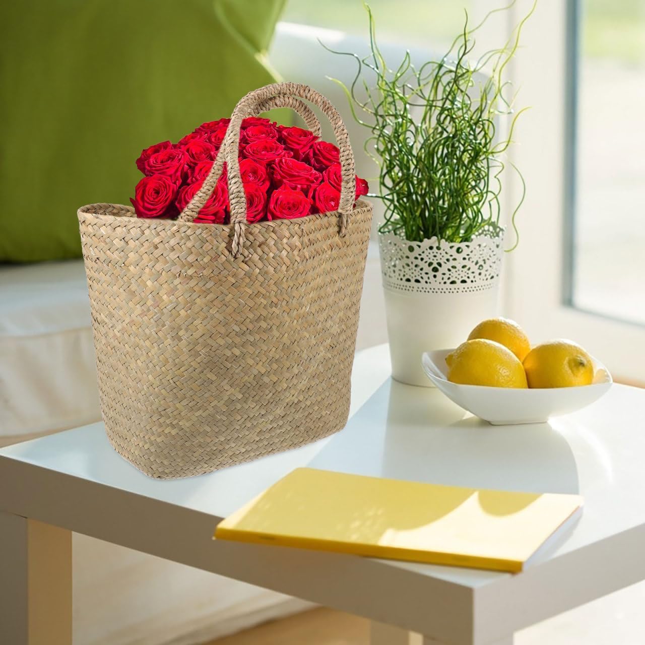 Large Handwoven Natural Straw Tote Bag β Eco-Friendly Wicker Basket Bag for Shopping, Beach, Picnic & Daily Use