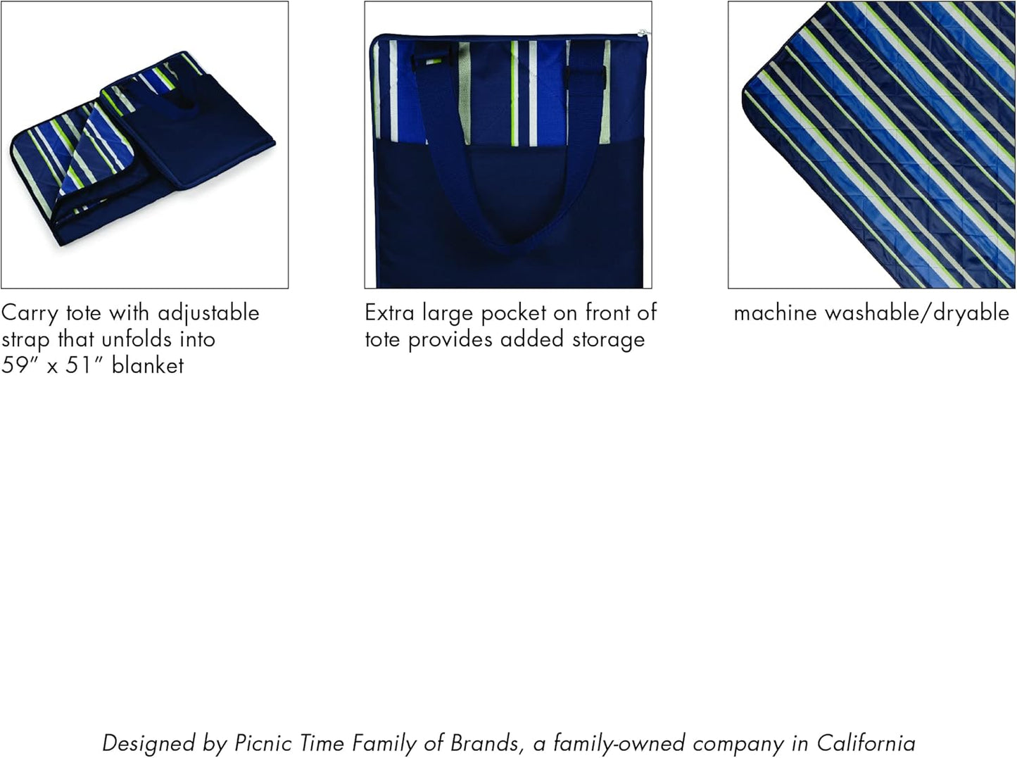 Portable Foldable Picnic Blanket – 59"x51" Waterproof Outdoor Mat – Compact Shoulder Carry Design – Large Size for 2–4 People