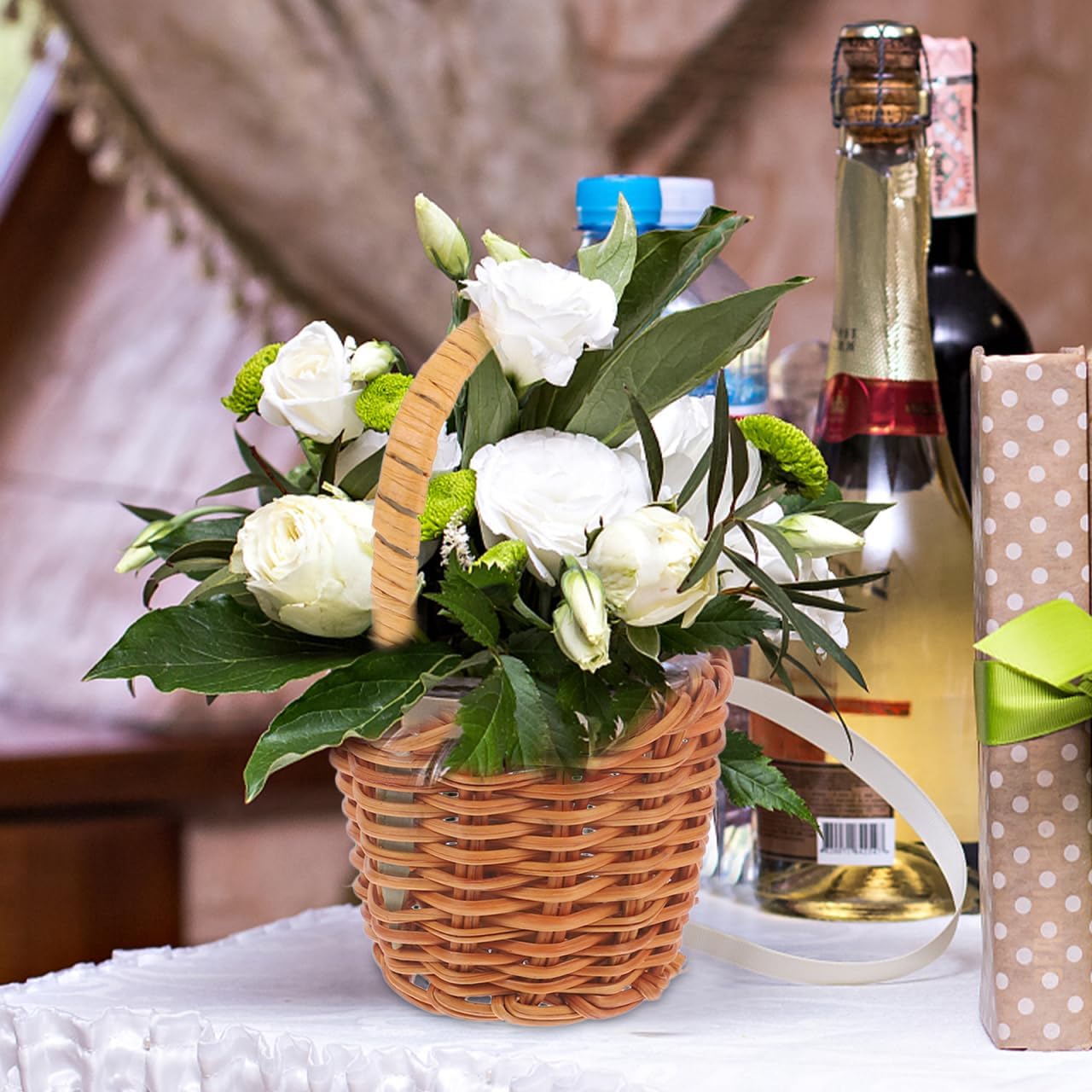 Mini Handwoven Basket with Handle β Set of 4 Small Faux Wicker Baskets for Wedding Candy, Table Decoration, Party Favors