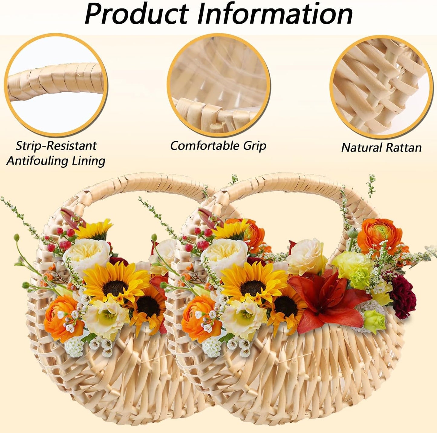 Crescent-Shaped Handwoven Rattan Basket with Handle β Decorative Storage and Flower Display