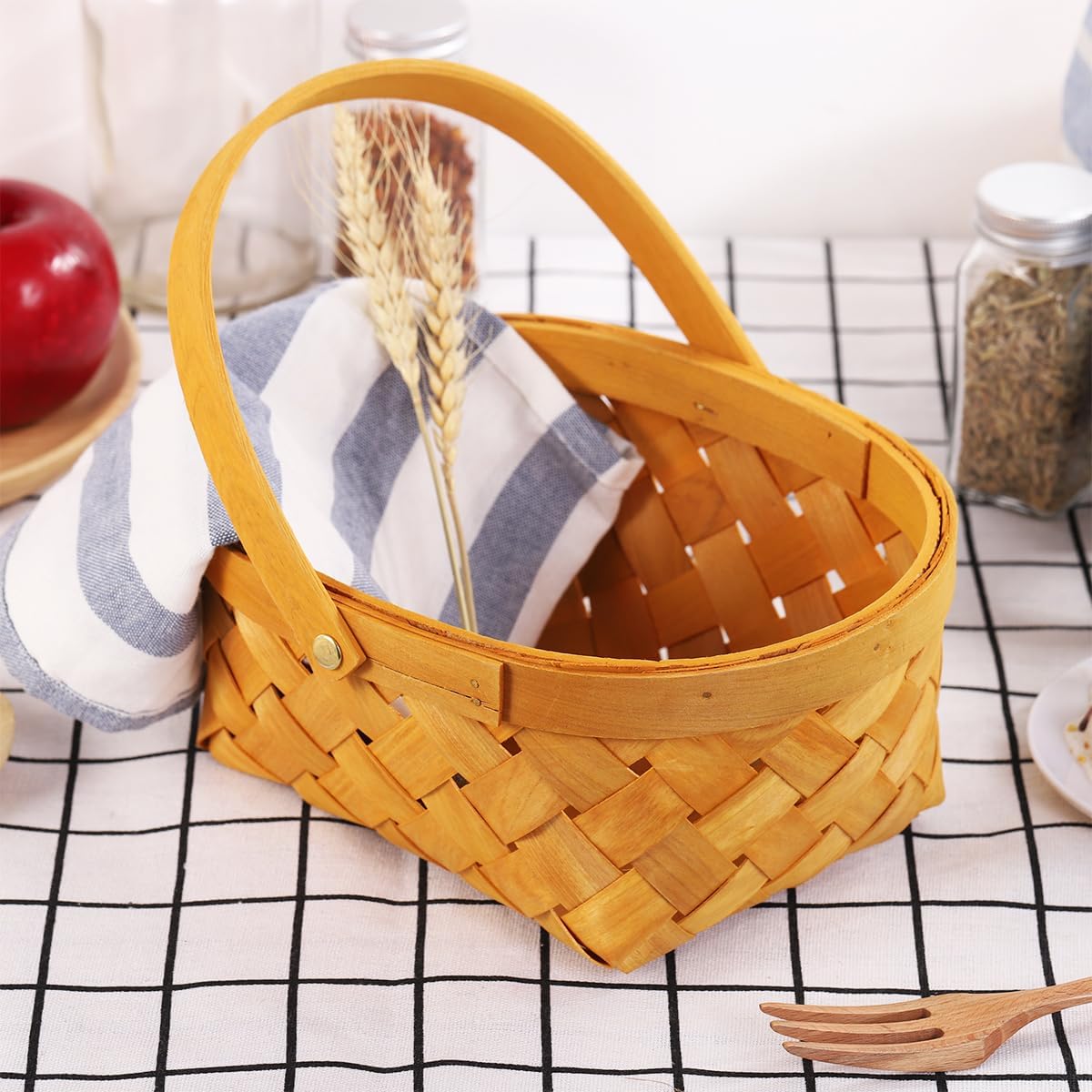 Classic Rectangular Wooden Woven Basket with Handle β Multipurpose Storage & Holiday Gift Basket