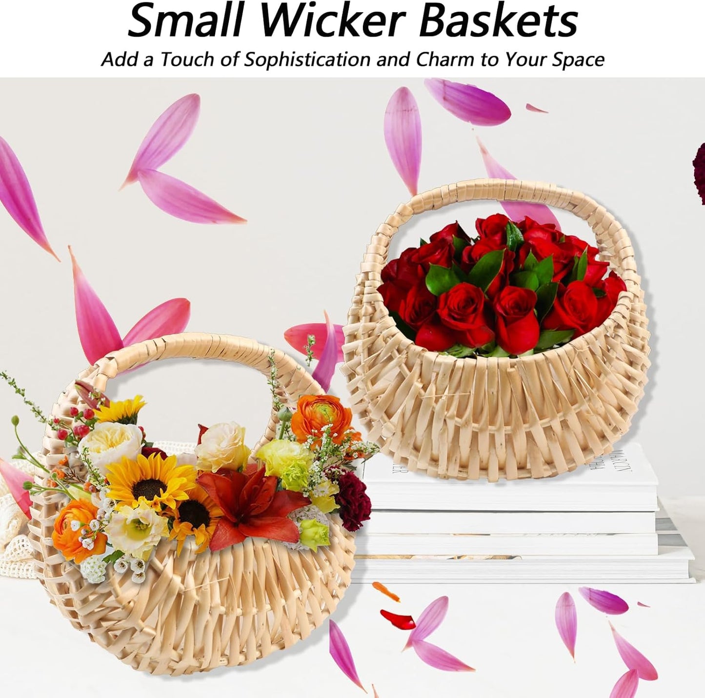 Crescent-Shaped Handwoven Rattan Basket with Handle β Decorative Storage and Flower Display