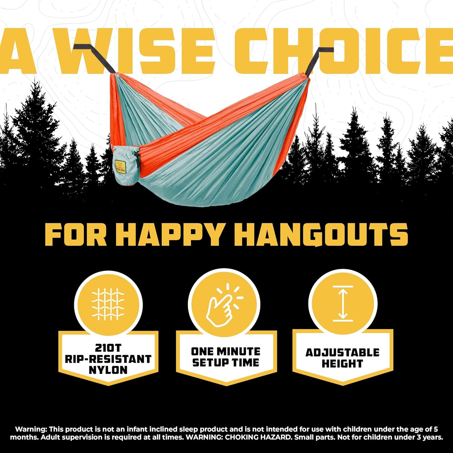 Wise Owl Outfitters Camping Hammock – 500lbs Portable Hammock with Tree Straps - Travel, Backpacking, Hiking, Outdoors Camping Gear - Single or Double
