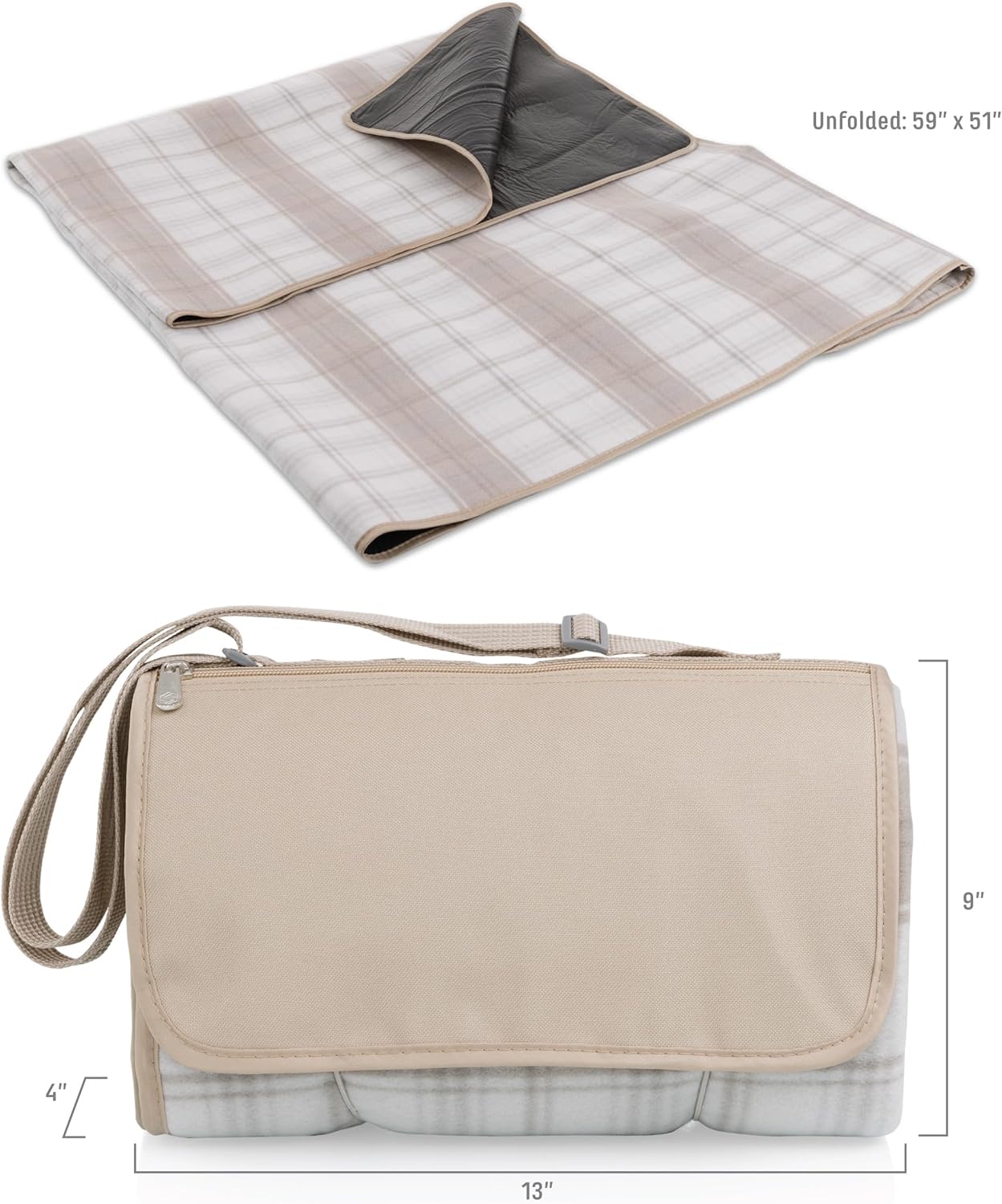 Large Foldable Picnic Blanket – 59"x51" Waterproof Outdoor Mat with Shoulder Strap – Soft Fleece Surface, Moisture-Proof Bottom – Ideal for Camping, Beach, Park, and Family Trips
