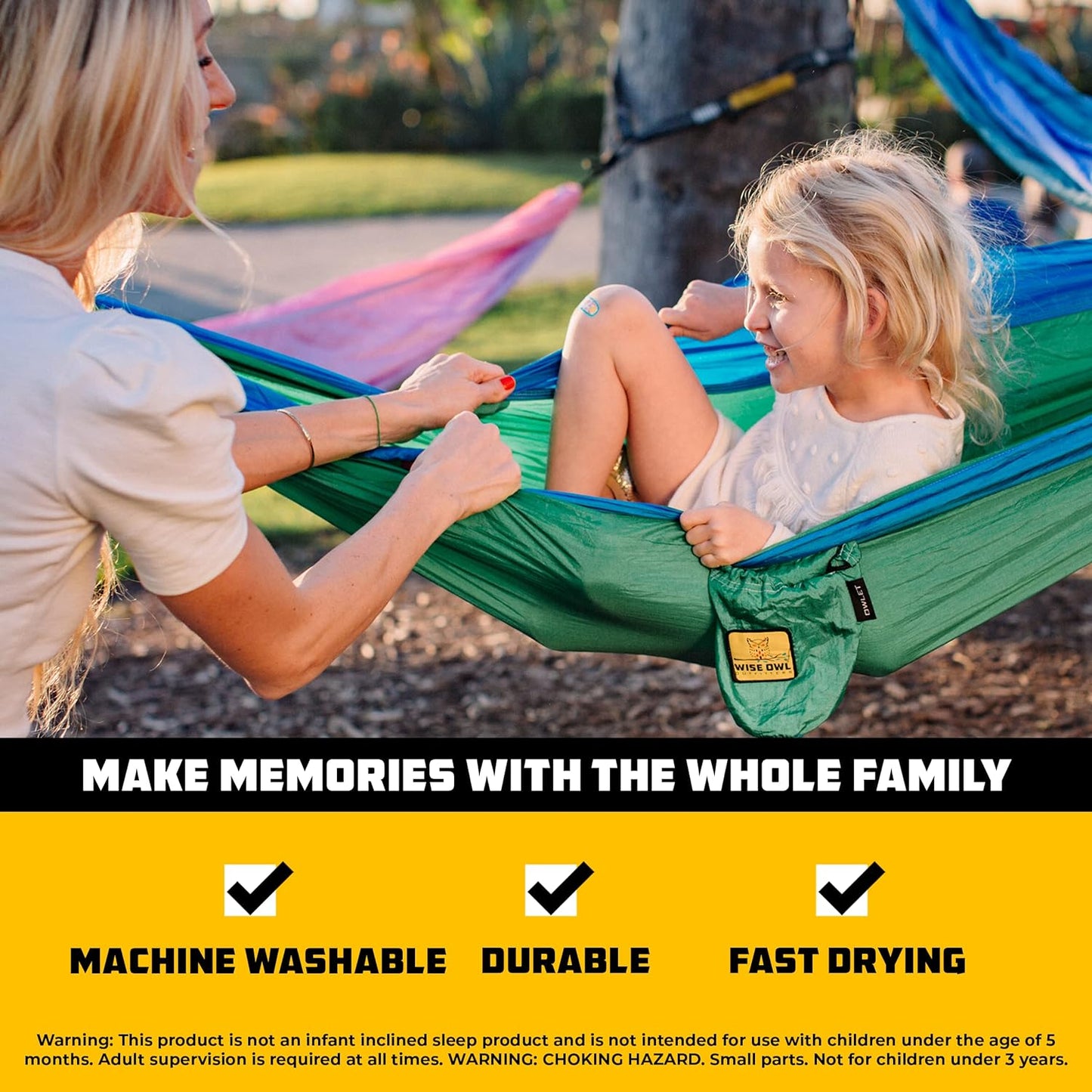 Wise Owl Outfitters Camping Hammock – 500lbs Portable Hammock with Tree Straps - Travel, Backpacking, Hiking, Outdoors Camping Gear - Single or Double