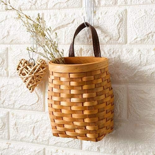 Vintage Handwoven Wooden Strip Basket with Faux Leather Handle – Mini Storage & Gift Basket