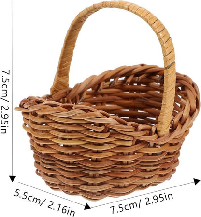 Mini Oval Handwoven Basket with Handle – Rustic Faux Rattan Candy Holder for Weddings, DIY Crafts, or Holiday Decor