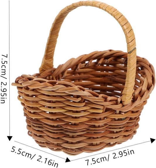 Mini Oval Handwoven Basket with Handle – Rustic Faux Rattan Candy Holder for Weddings, DIY Crafts, or Holiday Decor