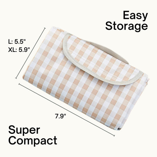 Portable Foldable Picnic Blanket – Compact Outdoor Mat with Gingham Design｜Water-Resistant & Lightweight for Camping, Beach, Park