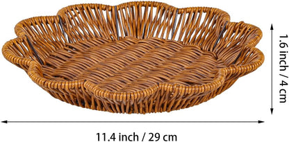 3PCS Flower-Shaped Woven Serving Trays – Handcrafted Faux Rattan Display Plates for Table Decor, Storage, or Food Presentation
