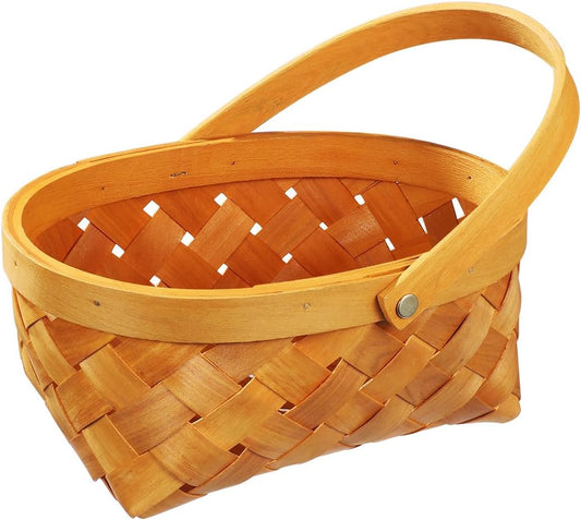 Classic Rectangular Wooden Woven Basket with Handle – Multipurpose Storage & Holiday Gift Basket