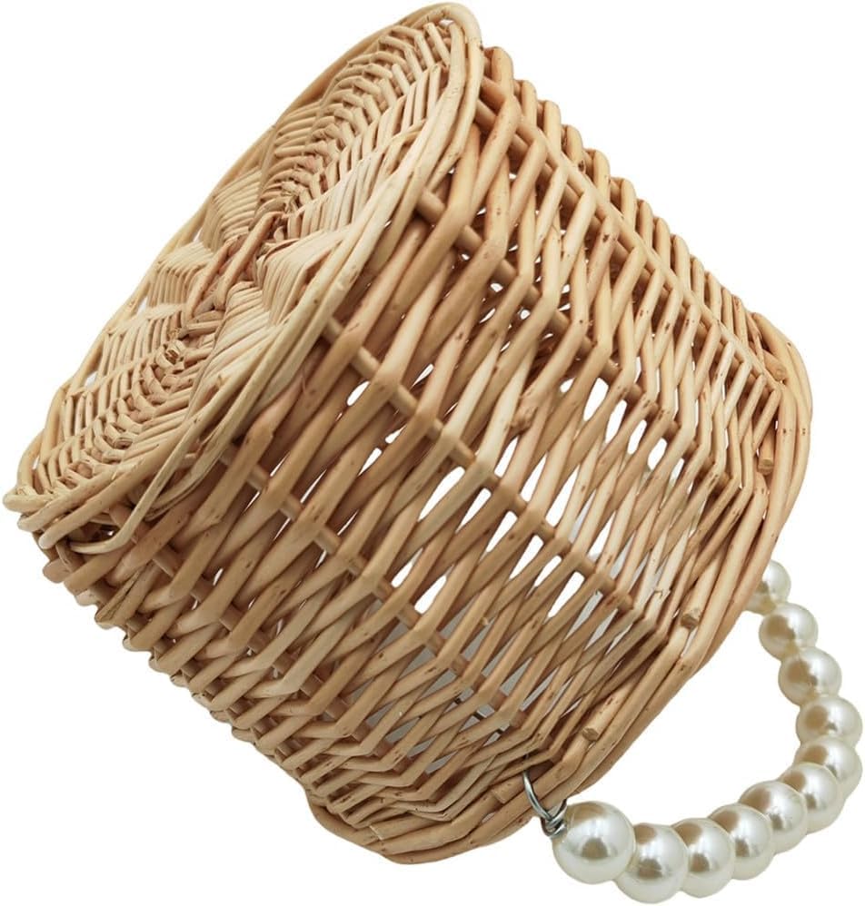 Pearl Handle Woven Storage Basket – Handmade Rattan Basket for Kids, Flower Girls & Home Decor