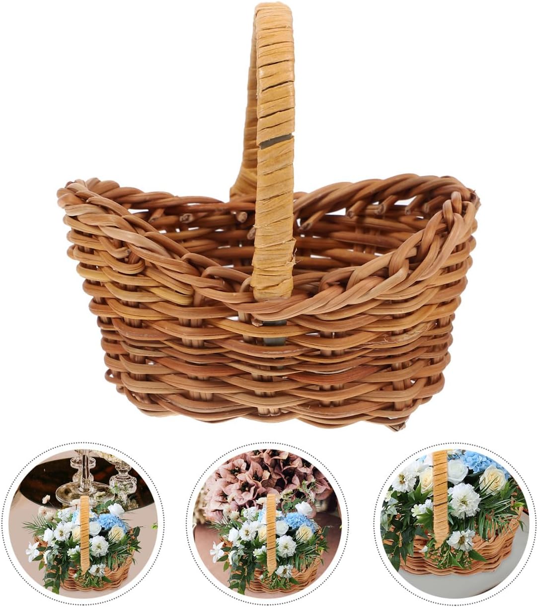 Mini Oval Handwoven Basket with Handle – Rustic Faux Rattan Candy Holder for Weddings, DIY Crafts, or Holiday Decor
