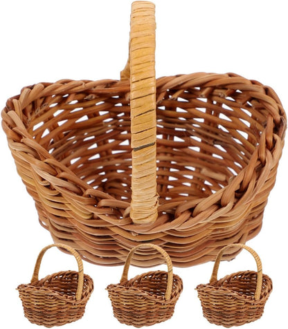 Mini Oval Handwoven Basket with Handle – Rustic Faux Rattan Candy Holder for Weddings, DIY Crafts, or Holiday Decor