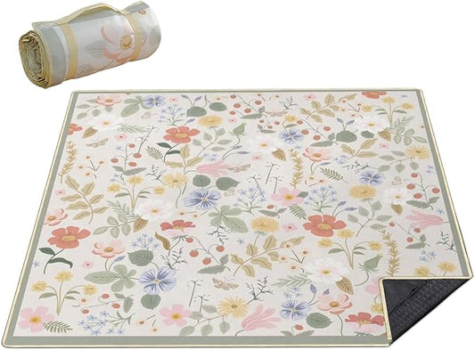Extra Large Waterproof Picnic Blanket – 80"x80" Foldable Floral Mat for 6–8 People – Portable Outdoor Ground Cover for Camping, Beach, Park, or Family Activities
