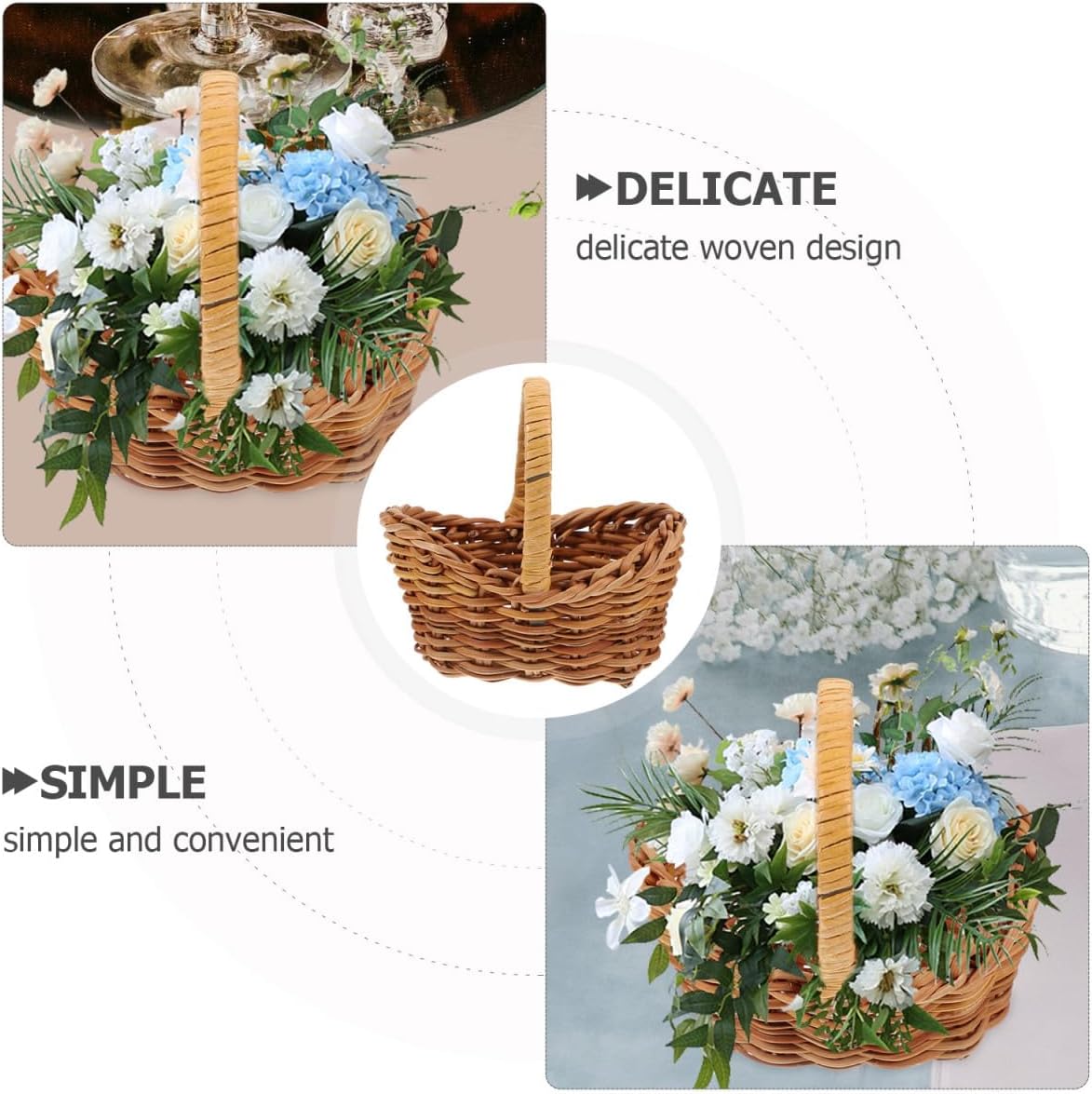 Mini Oval Handwoven Basket with Handle – Rustic Faux Rattan Candy Holder for Weddings, DIY Crafts, or Holiday Decor