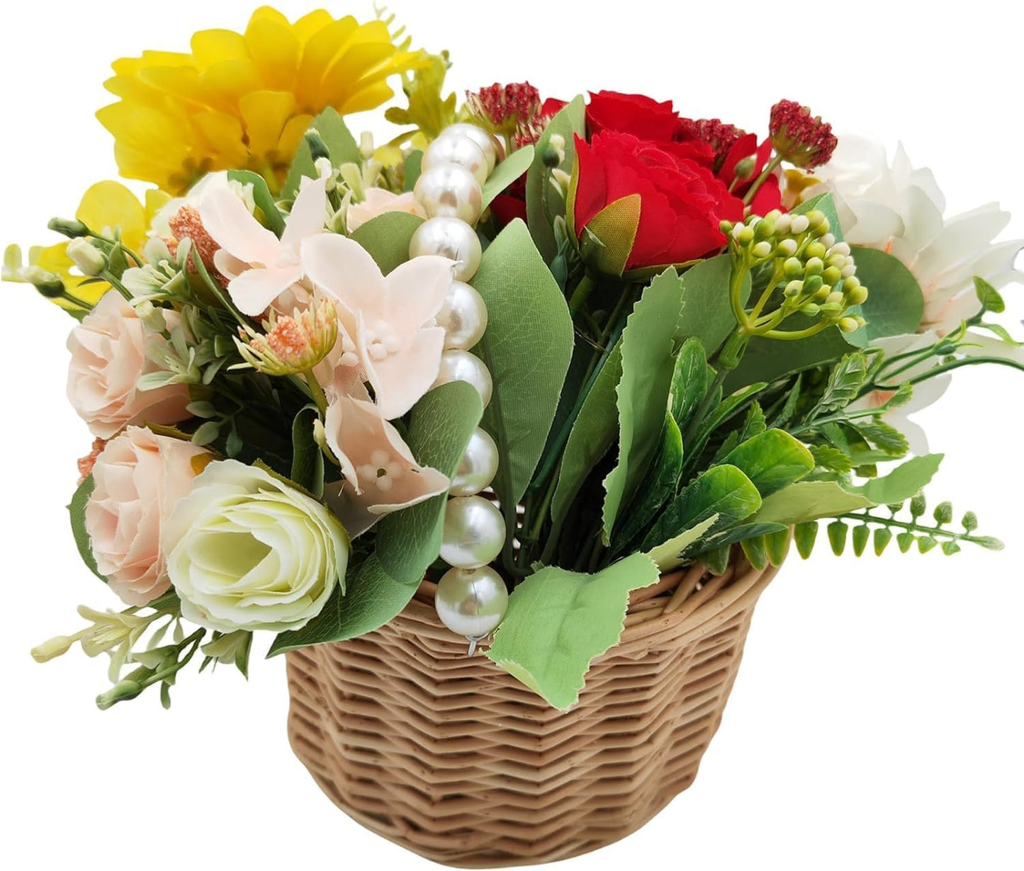 Pearl Handle Woven Storage Basket – Handmade Rattan Basket for Kids, Flower Girls & Home Decor
