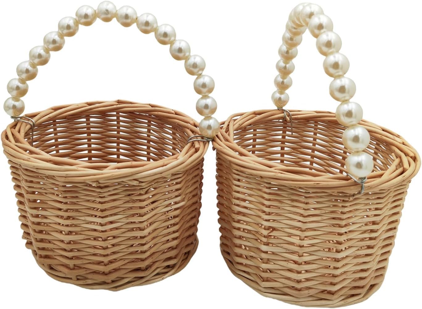 Pearl Handle Woven Storage Basket – Handmade Rattan Basket for Kids, Flower Girls & Home Decor