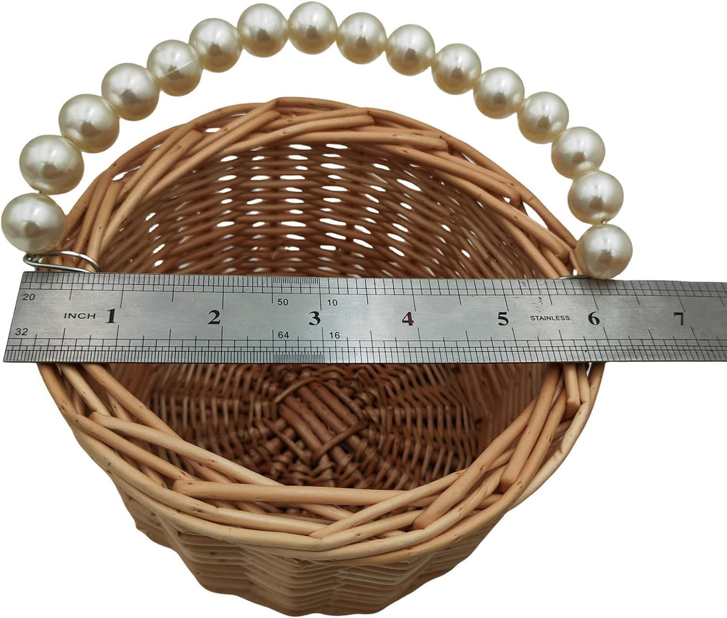 Pearl Handle Woven Storage Basket – Handmade Rattan Basket for Kids, Flower Girls & Home Decor
