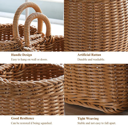 Wall Hanging Rattan-Style Storage Basket – Handwoven Decorative Wicker Wall Organizer for Home, Kitchen, Bathroom & Entryway