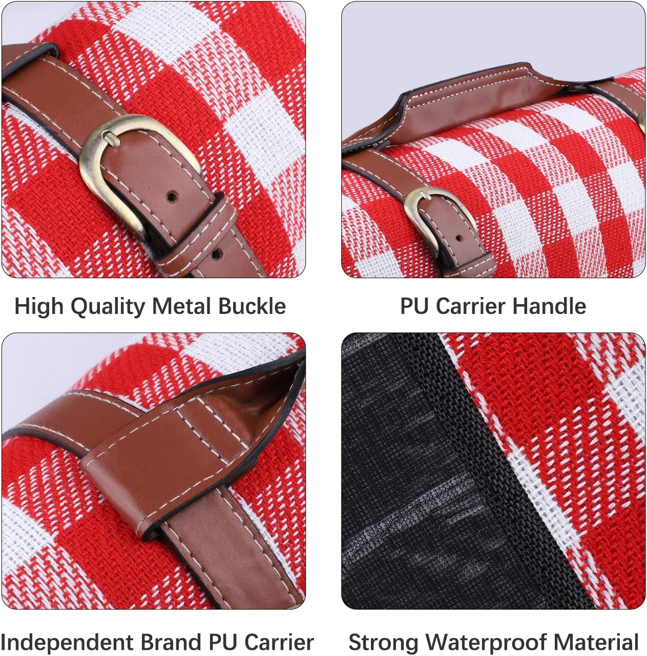 Classic Red Gingham Picnic Blanket Waterproof Foldable Outdoor Mat 58"x77" | Roll-Up Portable Camping Rug with Handle | Ideal for Park, Beach, Family Gatherings
