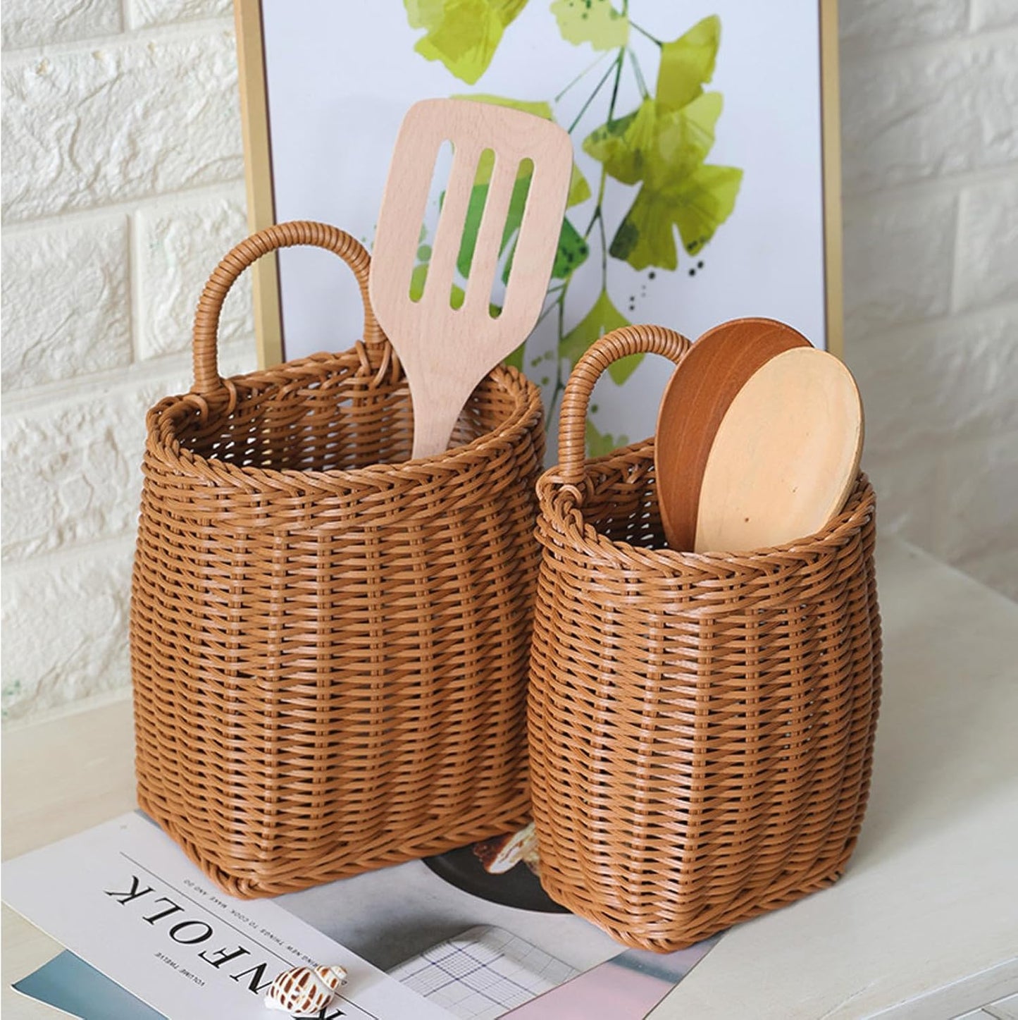 Wall Hanging Rattan-Style Storage Basket – Handwoven Decorative Wicker Wall Organizer for Home, Kitchen, Bathroom & Entryway
