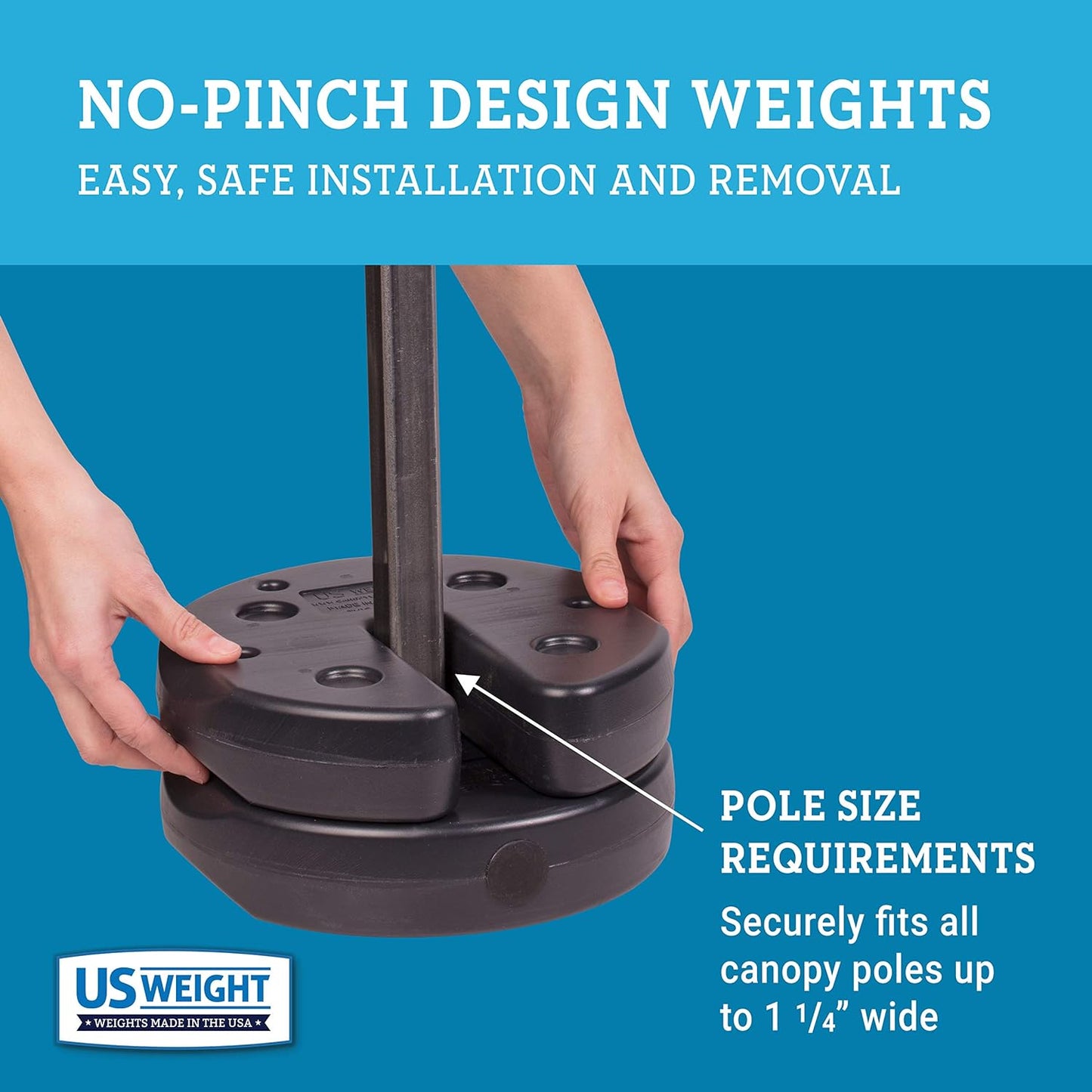 US Weight 40 Pound Canopy Weight Set of 4 and Carry Strap with No-Pinch Design - Easy Installation and Removal to Secure Tents, Canopies, and Umbrellas at Outdoor Events