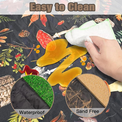 Extra Large Picnic Blanket 80"x80"｜Waterproof Foldable Outdoor Mat with Mushroom & Leaf Pattern｜Ideal for Beach, Camping, Lawn & Travel – Fits 8-12 People